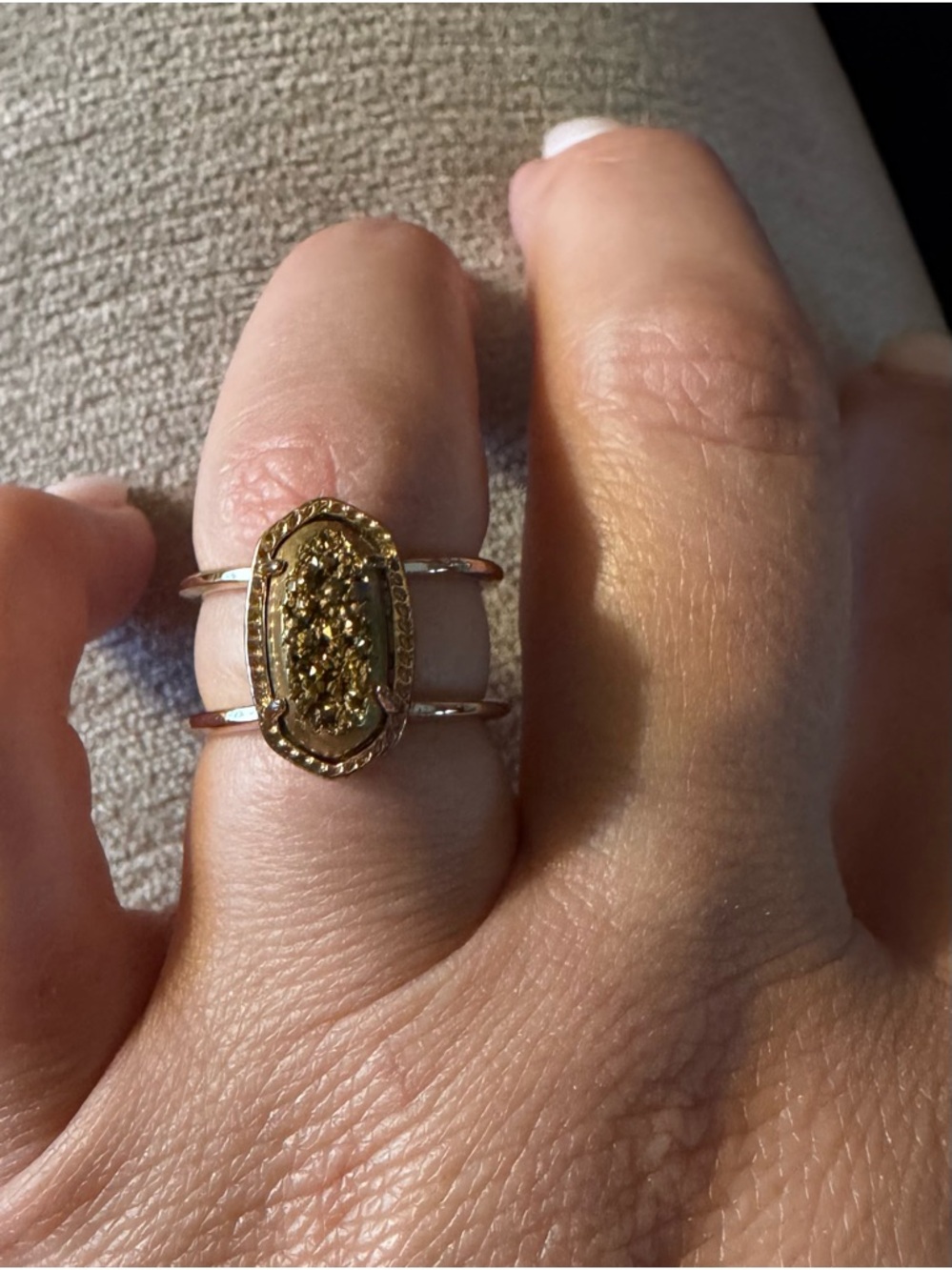 Women’s Kendra Scott Gold Druzy Oval Statement Ring - sz 7 - Picture 3 of 3